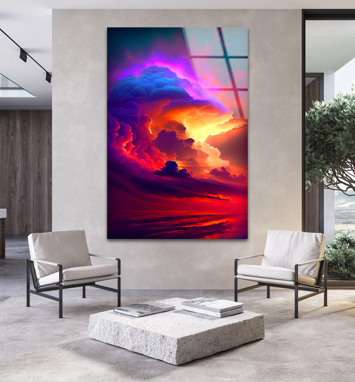 Colorful Clouds at Sunset Glass Wall Art stained glass wall art, stained glass wall decor