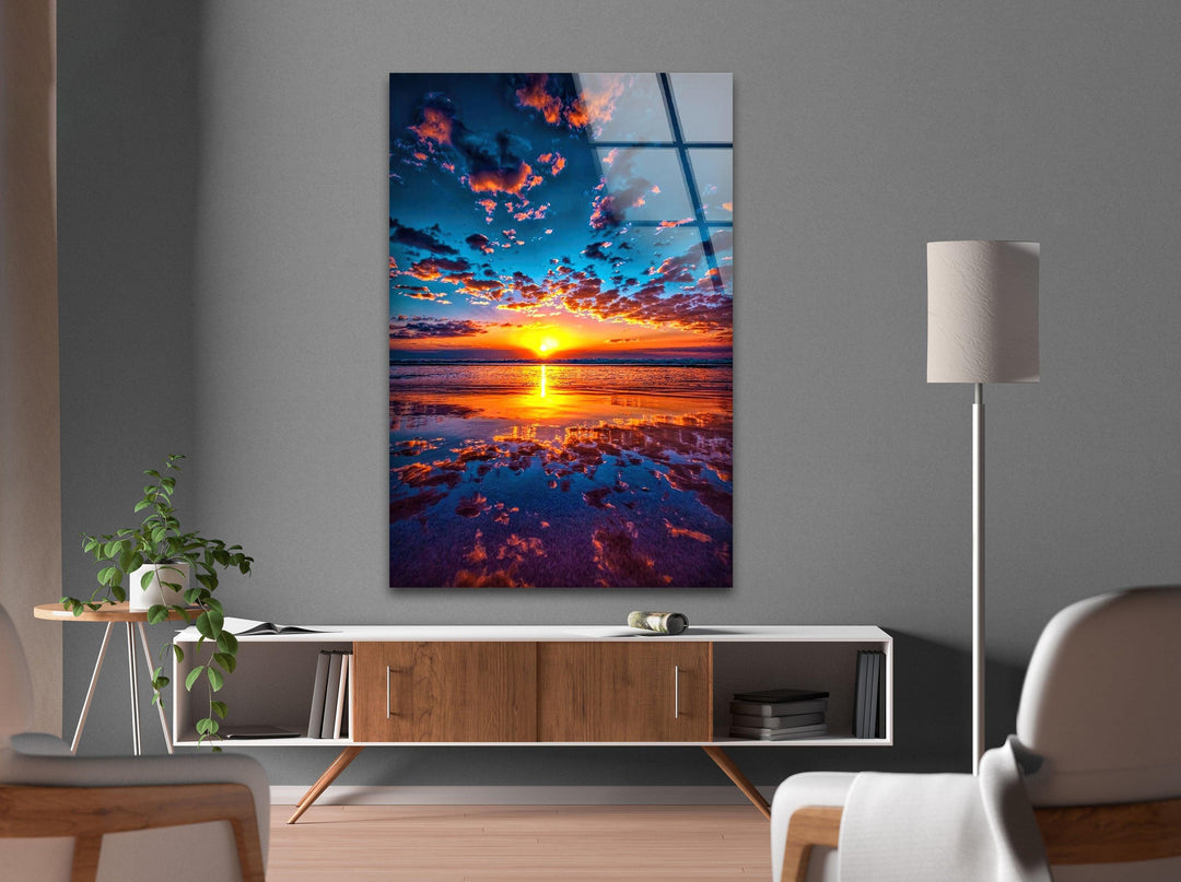 Beachfront Sunset Bliss: Mesmerizing golden hues reflecting off the water, a perfect coastal art piece.
