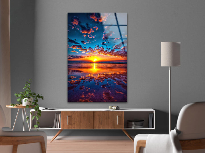 Beachfront Sunset Bliss: Mesmerizing golden hues reflecting off the water, a perfect coastal art piece.
