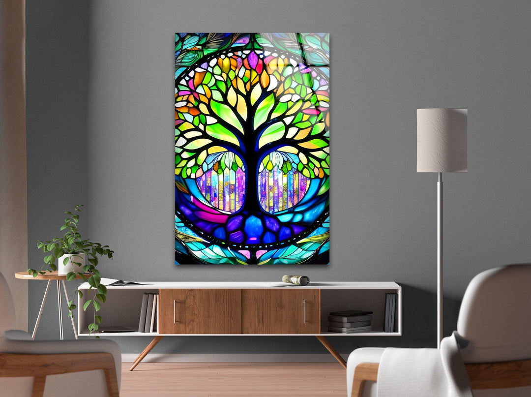 Stained Life Of Tree Glass Wall Art, glass photo prints, glass picture prints