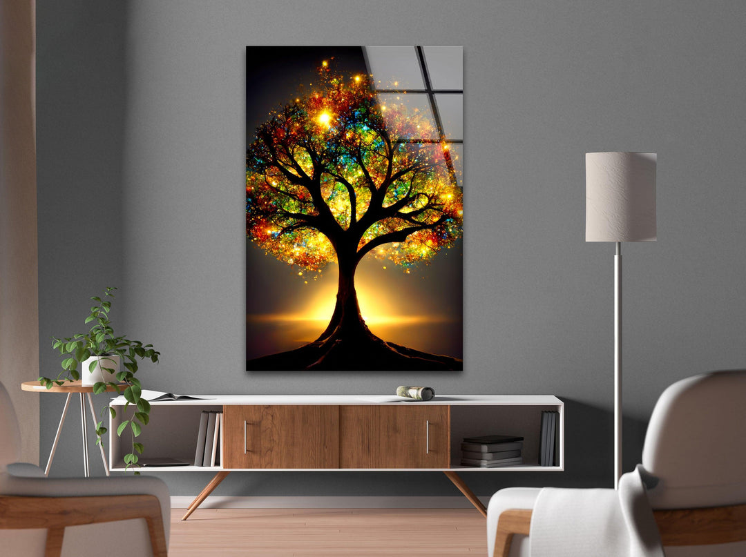 Glowing Tree Of Life Glass Wall Art, photo print on glass, prints on glass wall art