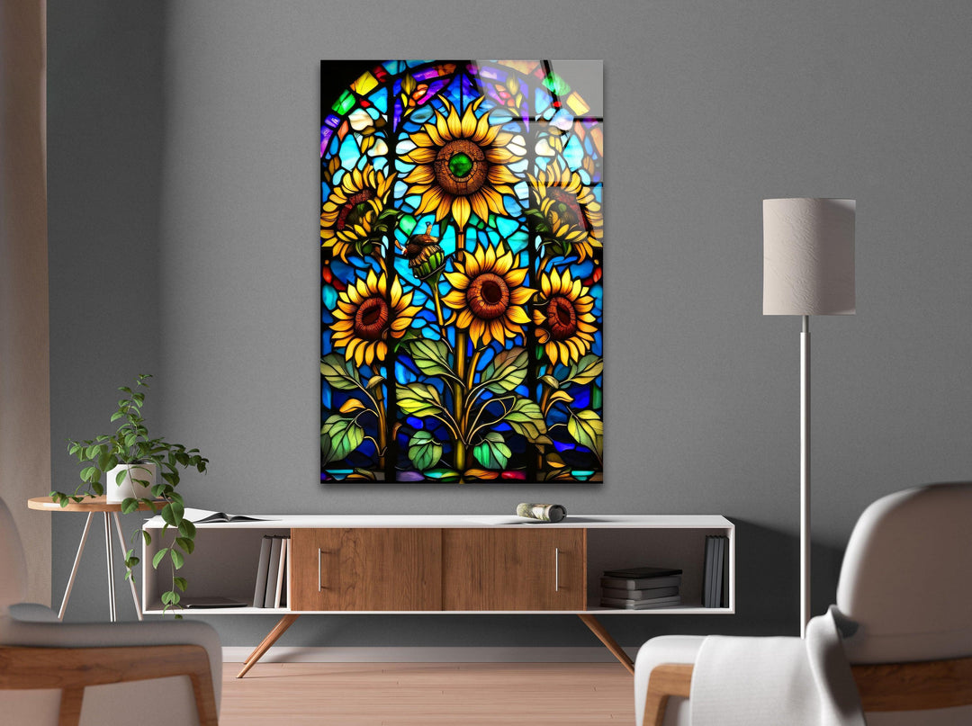 Sunflowers Stained Glass Wall Art, glass photo prints, glass picture prints