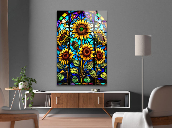 Sunflowers Stained Glass Wall Art, glass photo prints, glass picture prints