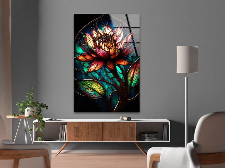 Peony Dark Stained Floral Glass Wall Art, glass photo prints, glass picture prints