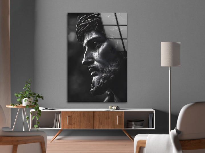 Emotional and powerful Jesus sculpture design on glass, perfect for enhancing your home décor.
