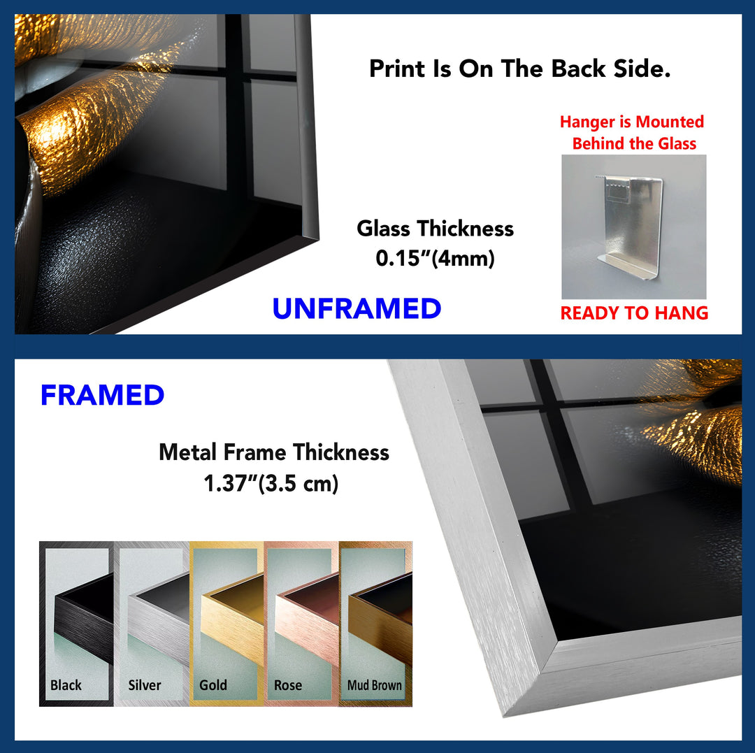 Schwarz-goldene Lippen als Wanddekoration: Ein auffälliges Design auf Glas