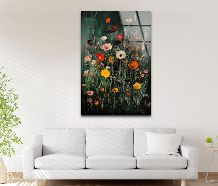 Lebendige Wildblumen in voller Blüte – Moderne florale Glaswandkunst