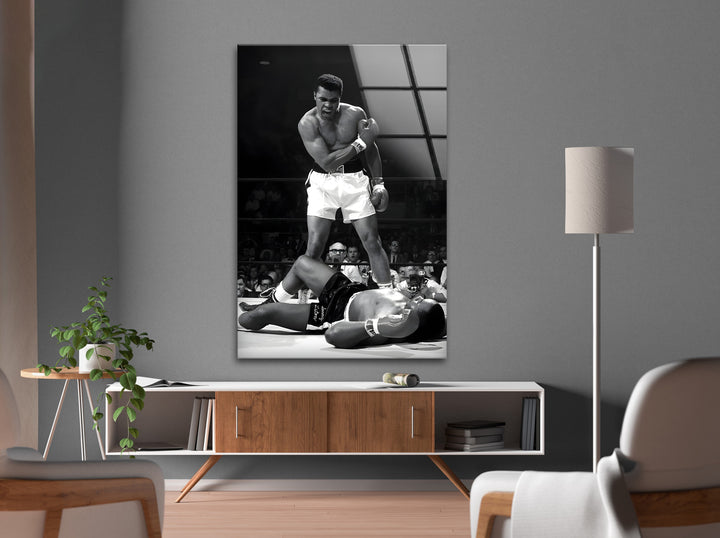 Muhammad Ali: The Champion's Triumph in Black and White on Glass
