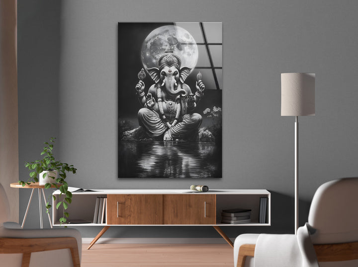 A captivating monochrome Ganesha artwork, perfect for meditation rooms and sacred spaces.
