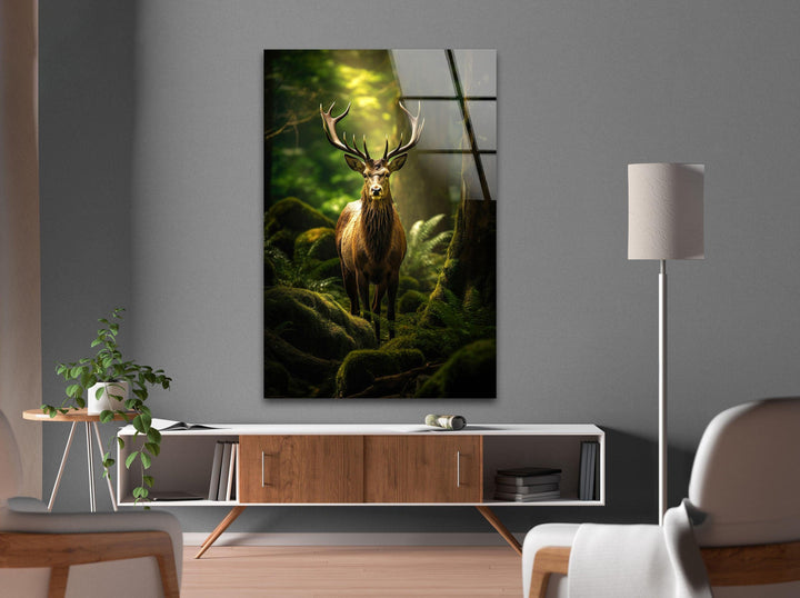 Deer In The Forest Glass Wall Art custom glass photo prints, large glass prints
