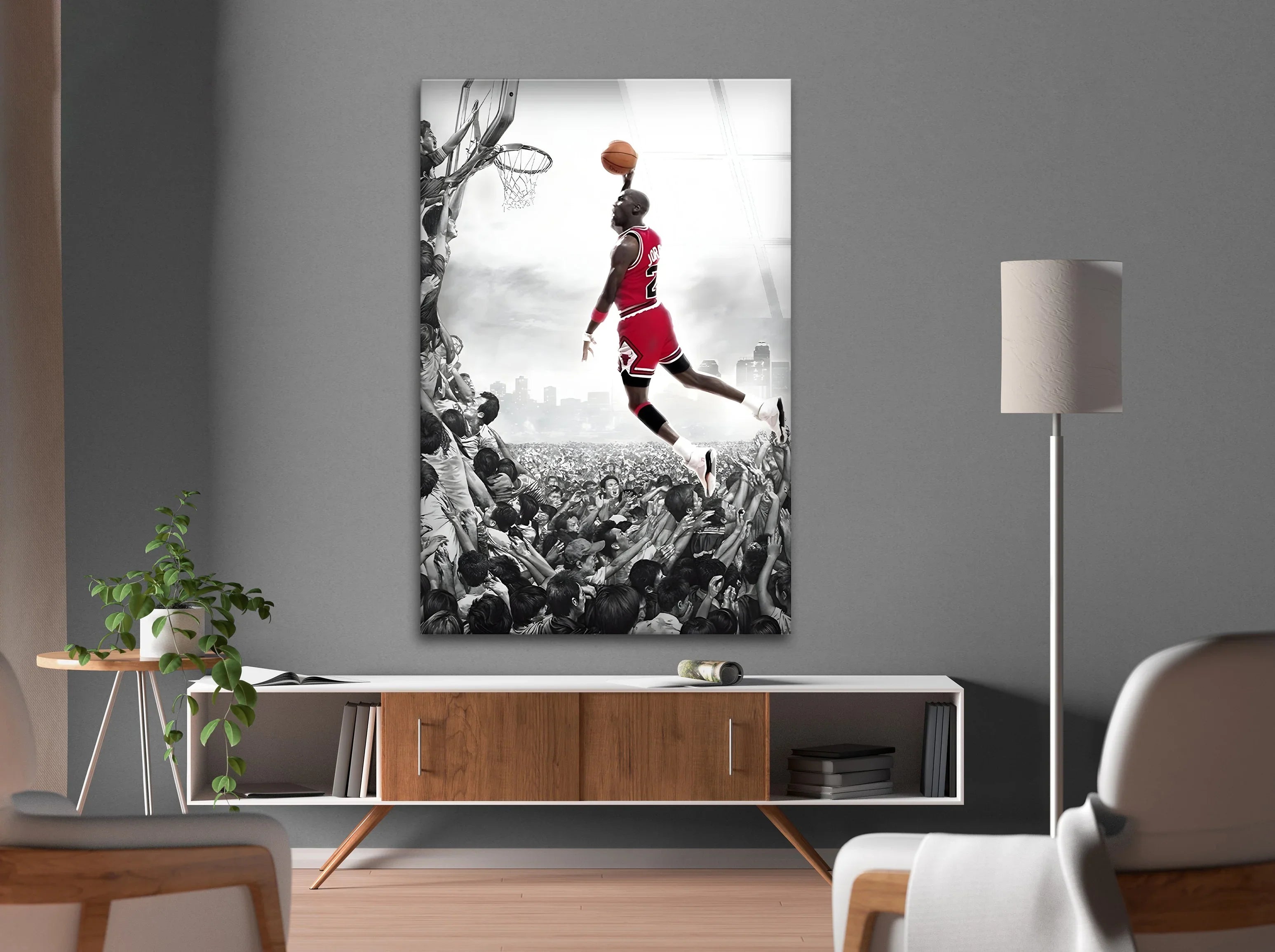 Michael Jordan Dunk | Legendary Basketball Glass Wall Art