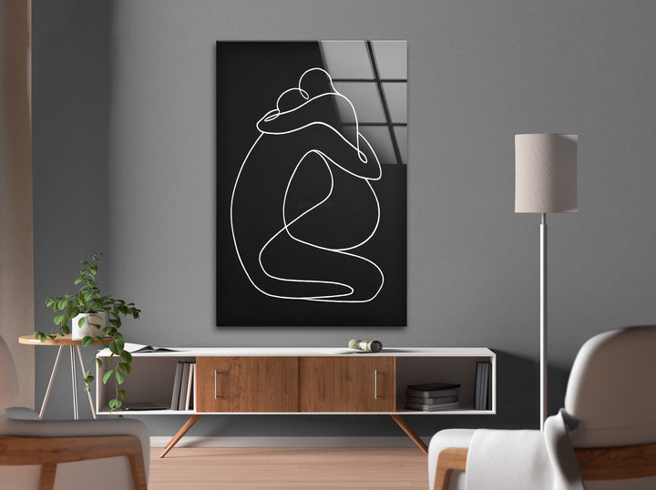 Couple's Embrace: A touching line art design capturing the closeness of a loving couple.
