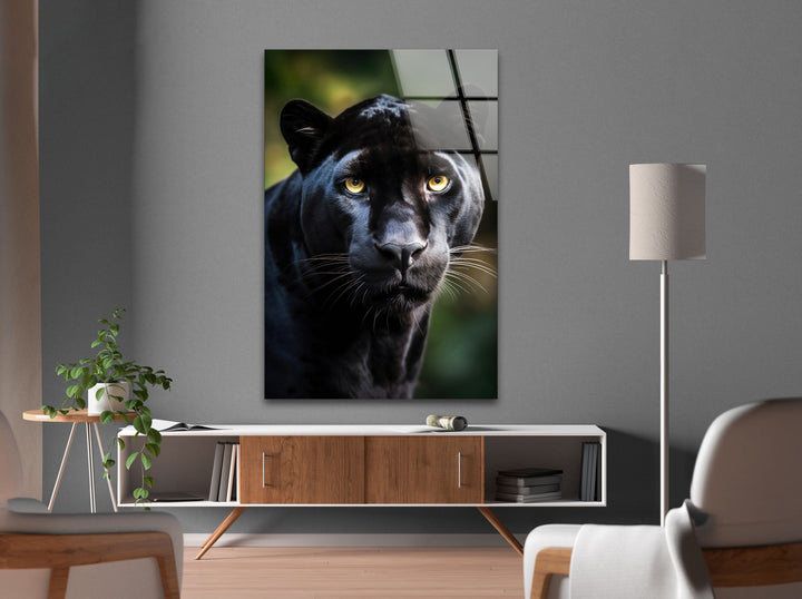 Black Puma Portrait Glass Wall Art glass photo prints, glass picture prints
