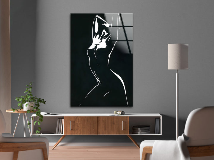 Chic and stylish black and white woman silhouette, beautifully printed on durable glass.
