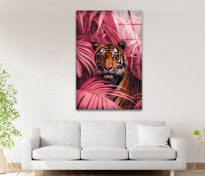 Crimson Canopy Stare – Majestic Tiger Animal Glass Wall Art