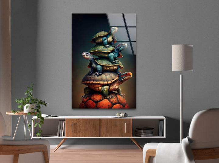 Turtle Family Glass Wall Art large glass photo prints, glass wall photos
