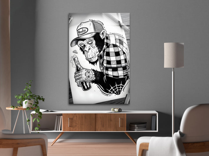 Graffiti-Style Tattooed Monkey Wall Art for Industrial Interiors

