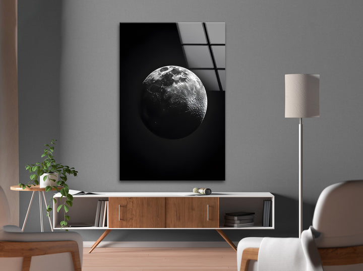 Moon’s Presence: Bold Black and White Glass Wall Art
