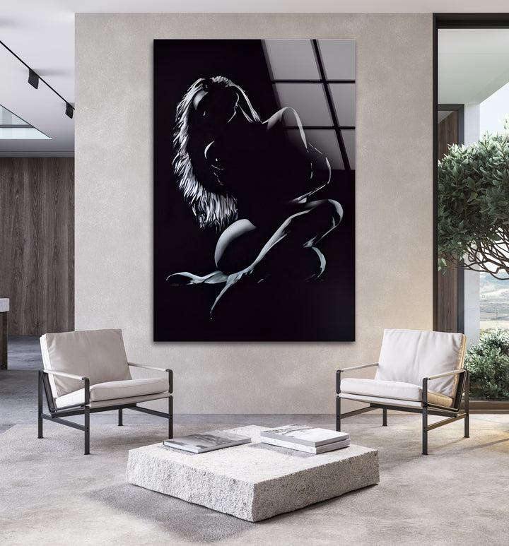 Elegante Akt-Silhouette – Sinnliche Wandkunst in Schwarz-Weiß