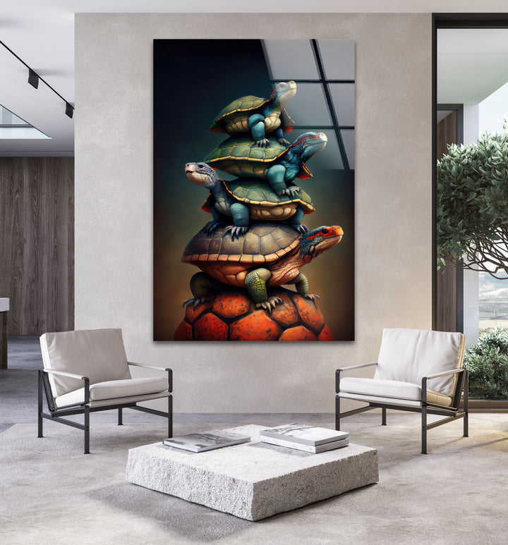 Turtle Family Glass Wall Art Glass Printing Wall Art, Print photos on glass
