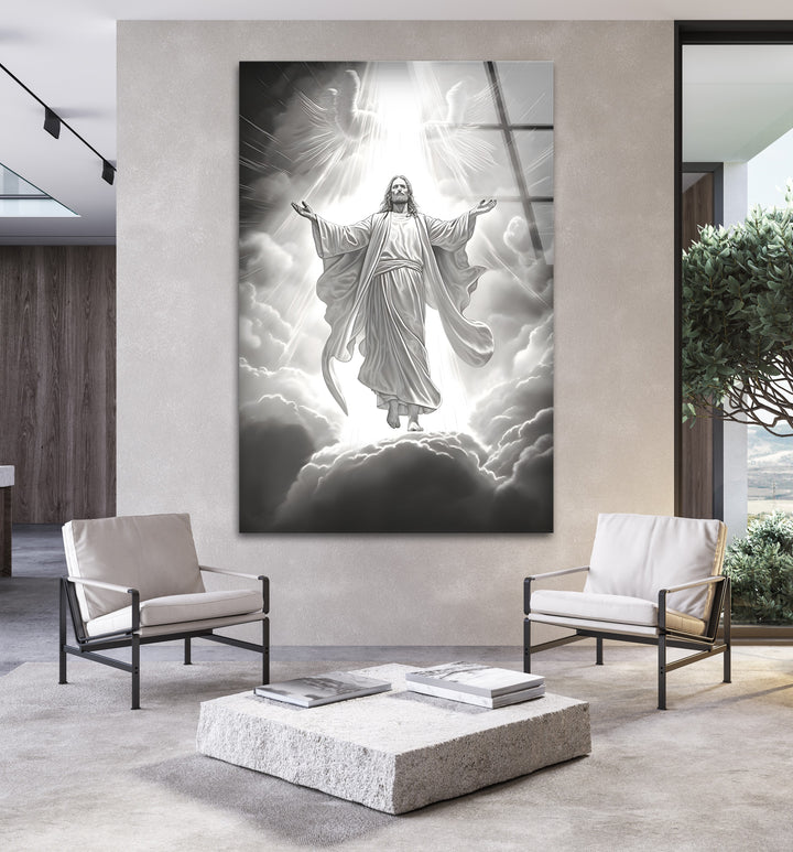 Divine Ascension – Black & White Christ in Heaven Wall Art