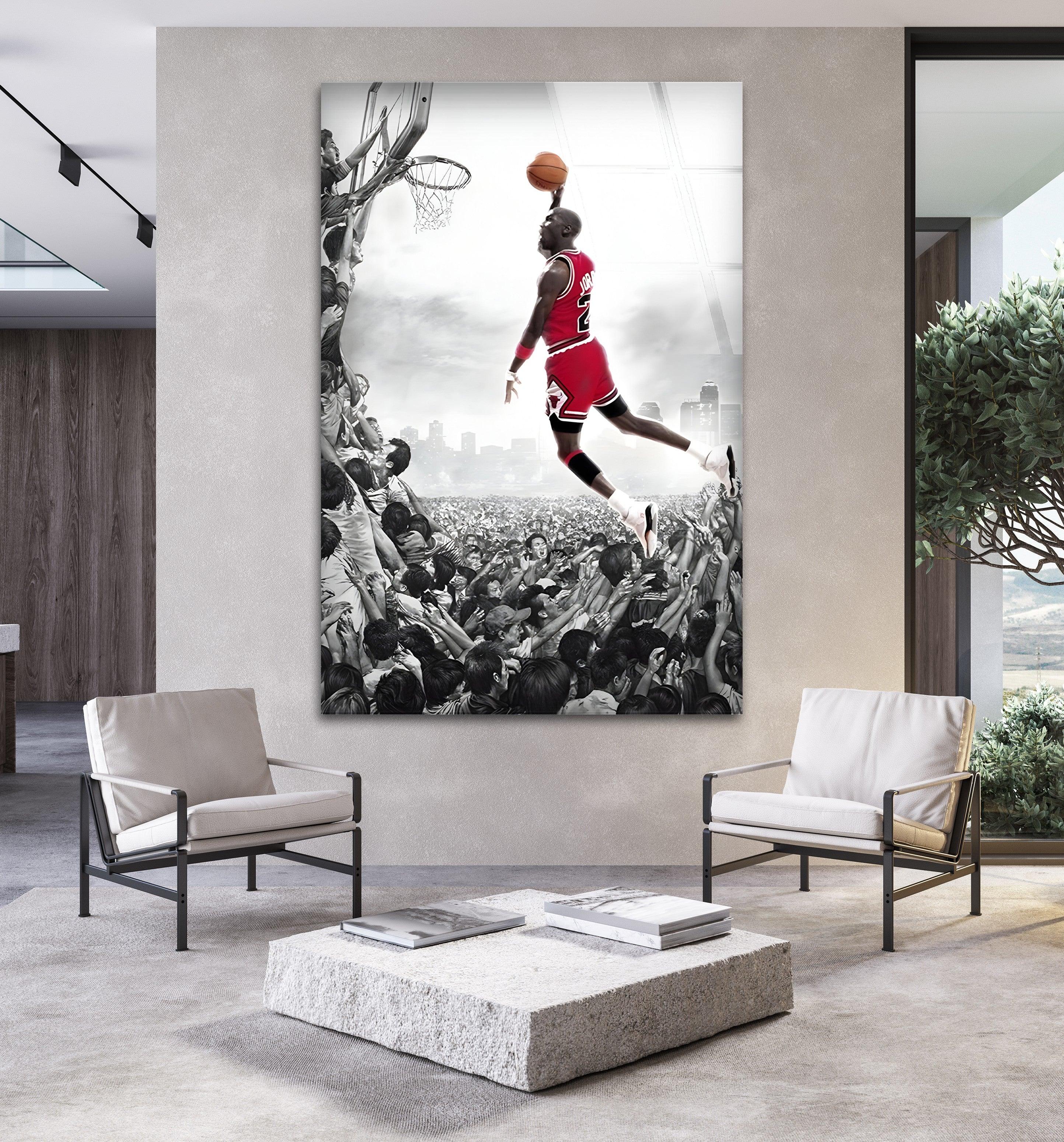 Michael Jordan Dunk | Legendary Basketball Glass Wall Art