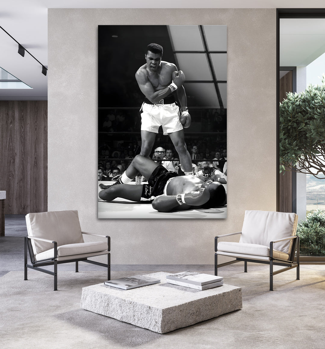 The Greatest Knockout: Muhammad Ali Boxing Art on Glass Wall
