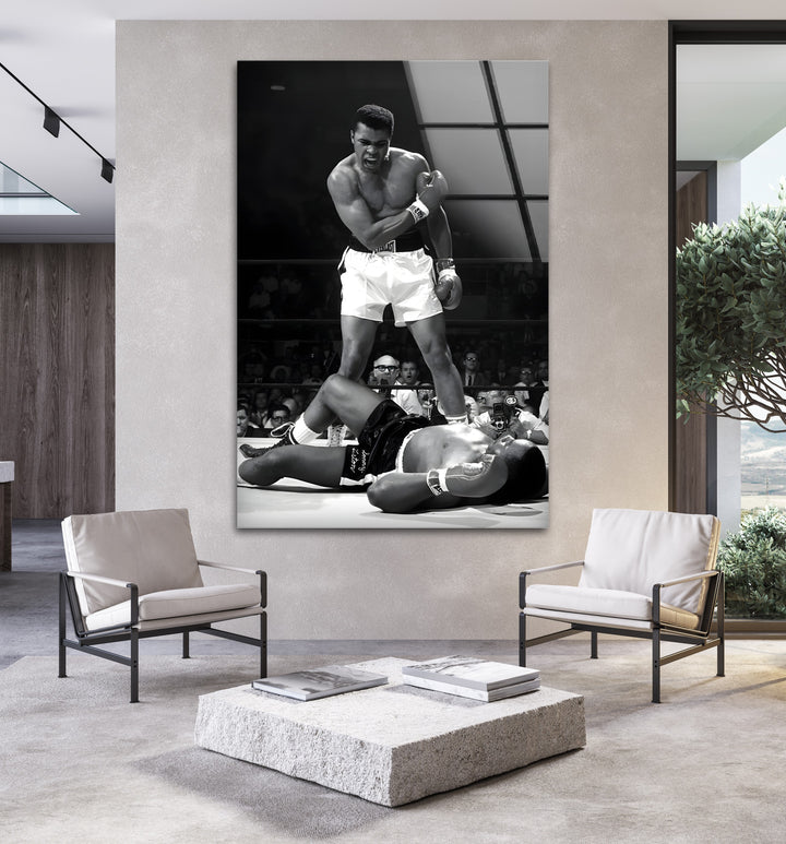 The Greatest Knockout: Muhammad Ali Boxing Art on Glass Wall
