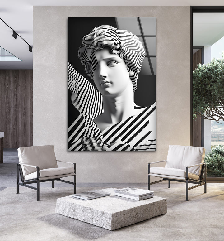 Black and White Stripes on Glass: A fusion of modern abstract art and classical sculpture in one stunning piece.
