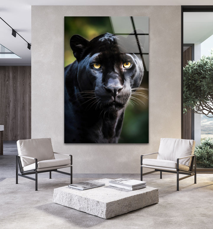 Black Puma Portrait Glass Wall Art glass image printing, glass prints from photos
