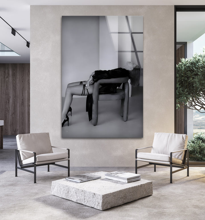 A breathtaking black and white painting of a confident woman exuding luxury and grace.

