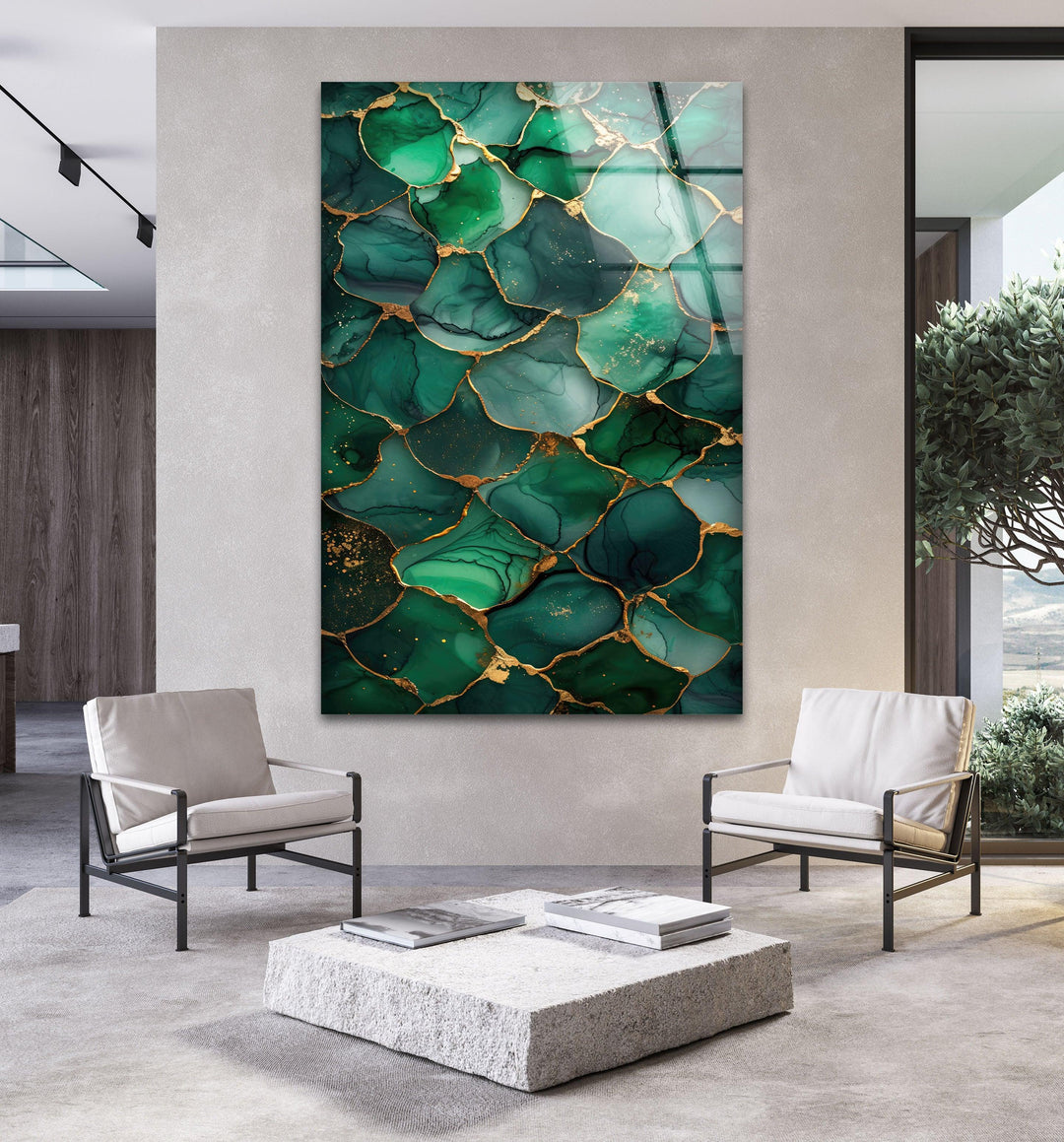 Golden Green Marble Glass Wall Art glass image printing, glass prints from photos