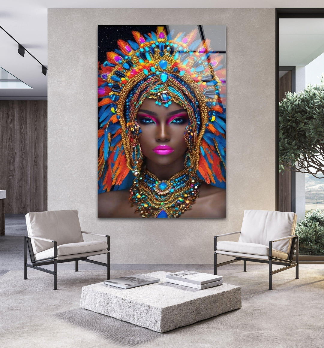 Bunte afrikanische Portrait-Wandkunst aus Glas
