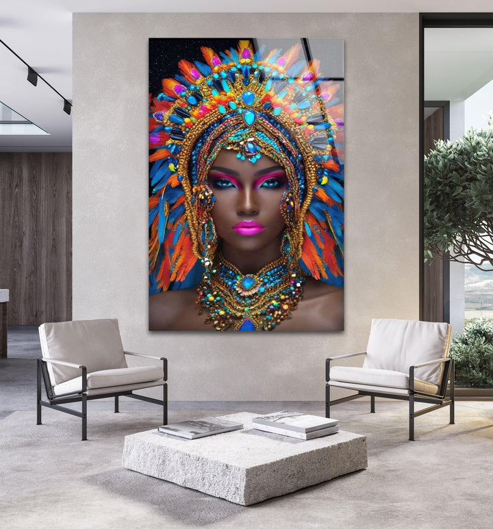 Bunte afrikanische Portrait-Wandkunst aus Glas