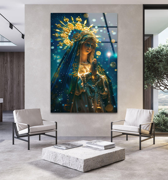 Religion glass wall art virgin mary blessed mother and christian painting with sacred glass artwork
