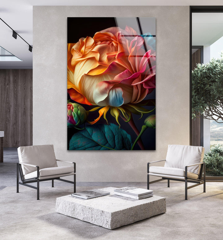 Multicolored Rosebud Glass Wall Art, art glass wall art, glass wall art pictures