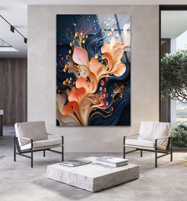 Floral Colorful Abstract Glass Wall Art, glass pictures for Wall, glass prints wall art