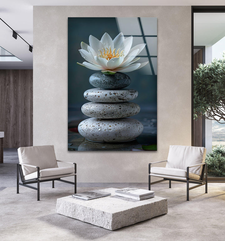 Zen Stones & Lotus Glass Wall Art, stained glass wall art, stained glass wall decor