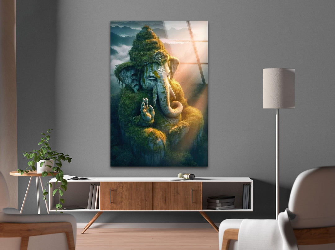 Ganesha Glass Wall Art, large glass photo prints, glass wall photos