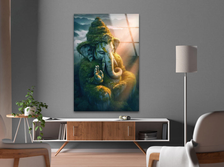 Ganesha Glass Wall Art, large glass photo prints, glass wall photos