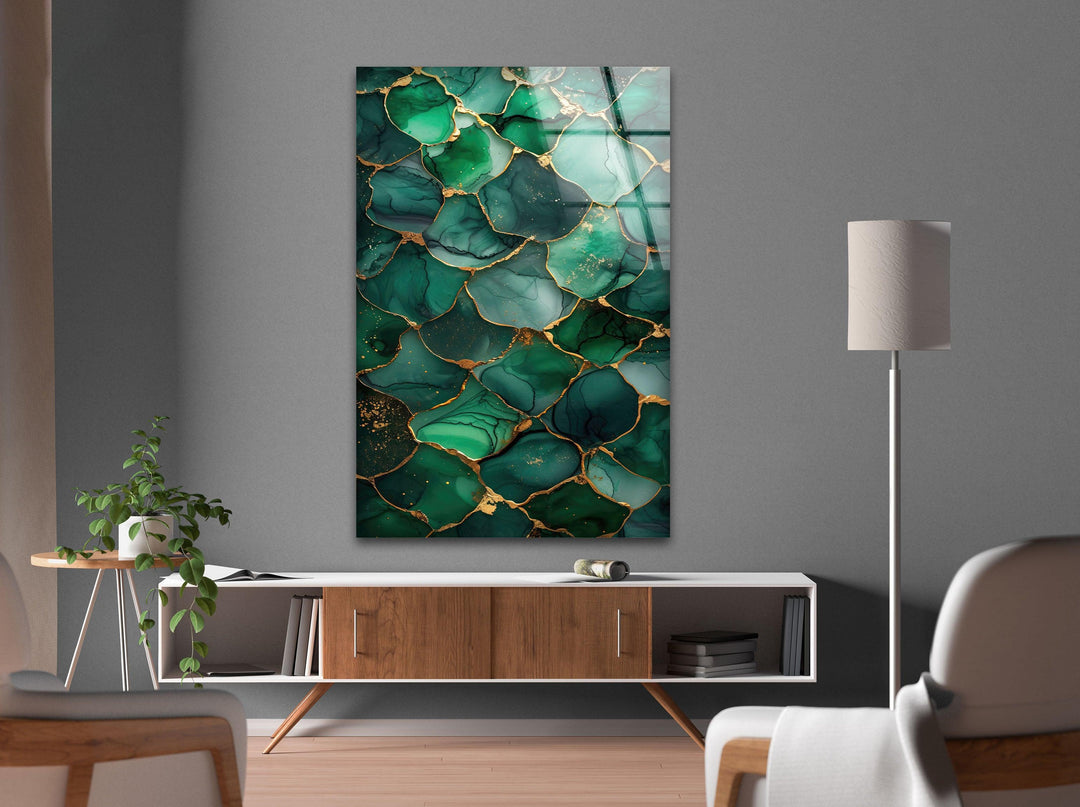 Golden Green Marble Glass Wall Art large glass photo prints, glass wall photos