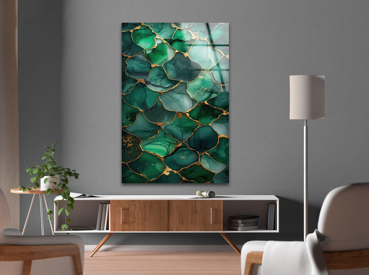 Golden Green Marble Glass Wall Art large glass photo prints, glass wall photos