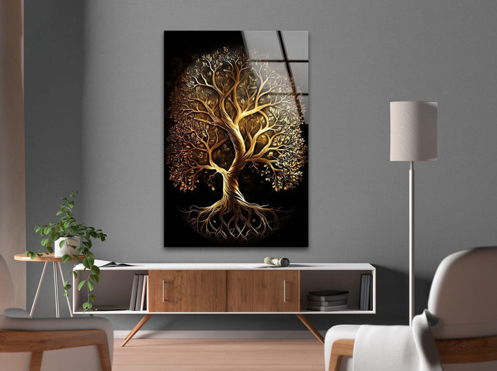 Life of Tree Gold Glass Wall Art stained glass wall art, stained glass wall decor