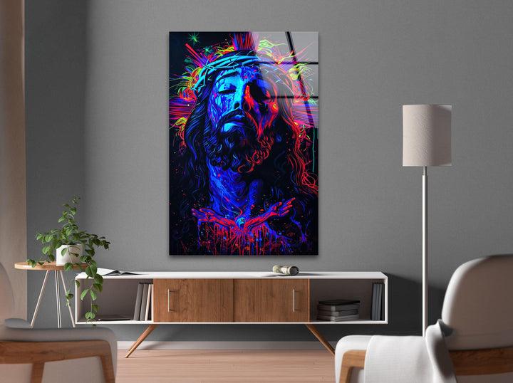 Oil Portrait of Jesus Glass Wall Artwork | Custom Wall Decor
