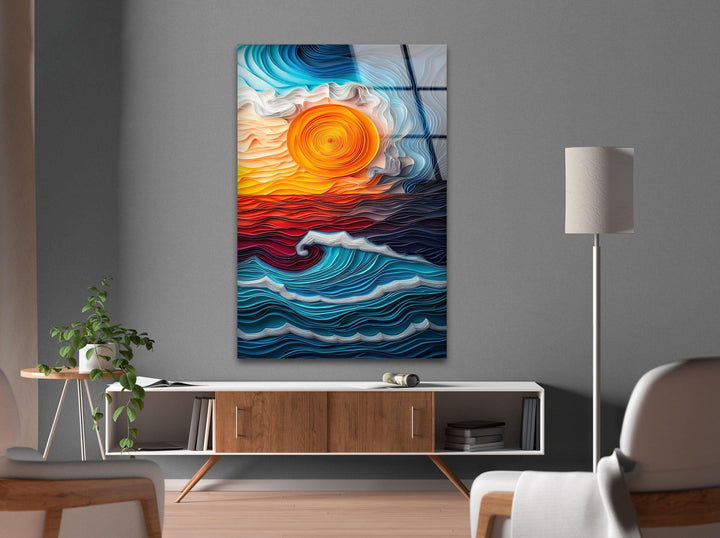 Modern ocean-inspired wall decor with a dynamic abstract design.
