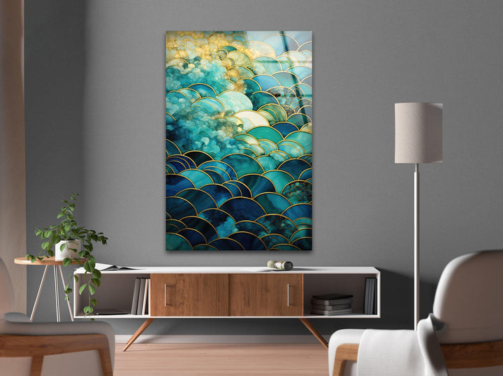 Stained Green and Gold Glass Wall Art picture on glass wall art, photos printed on glass