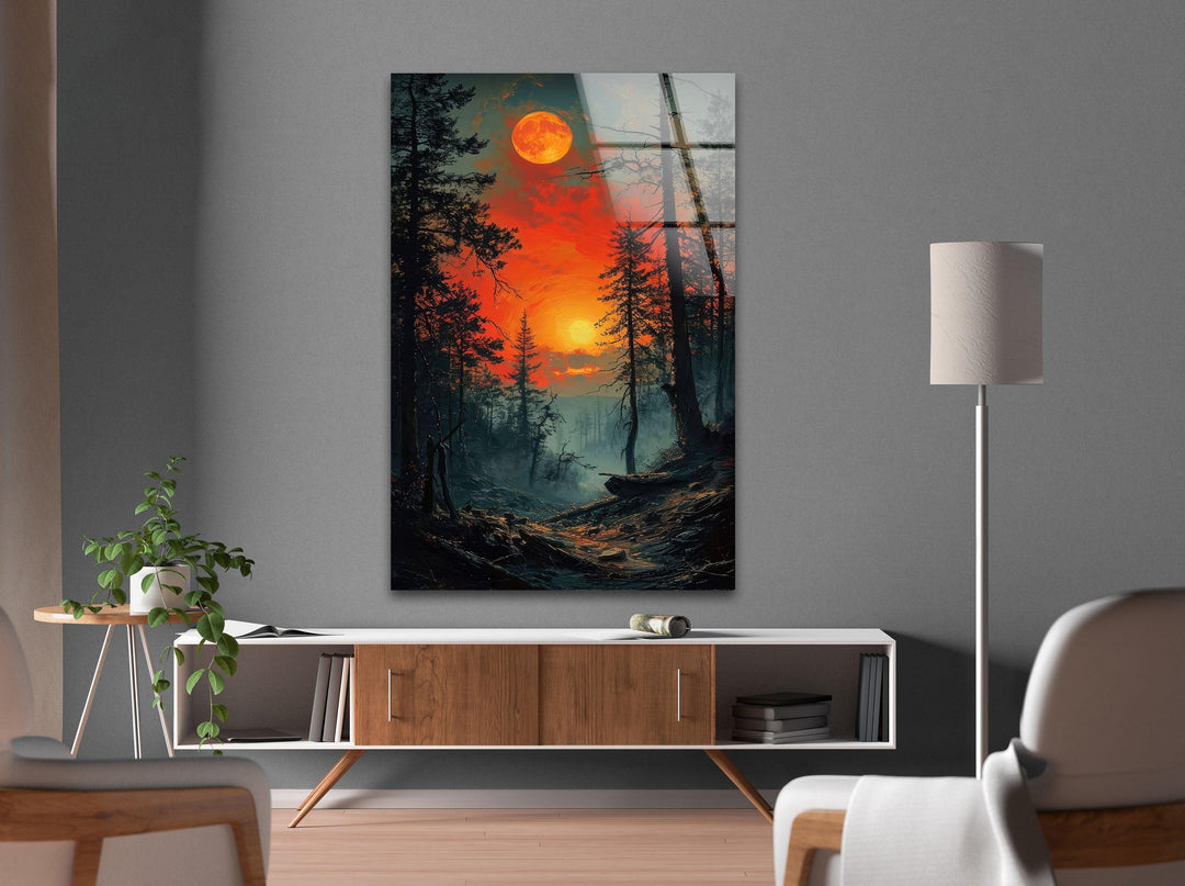 Blood Moon In The Forest Glass Wall Art glass pictures for Wall, glass prints wall art