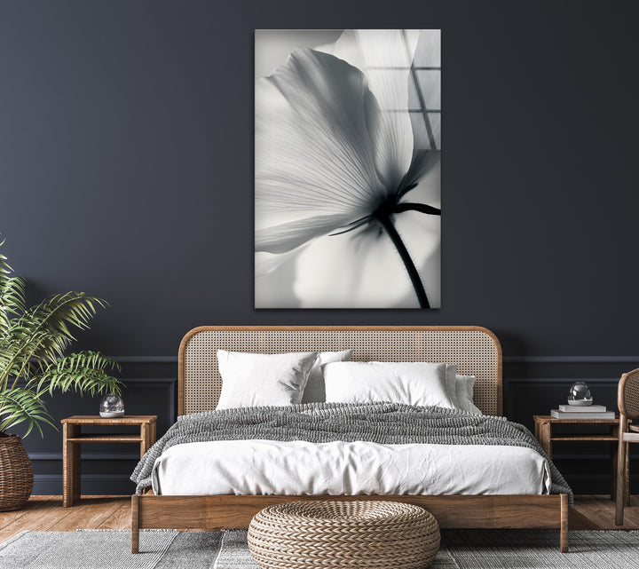 Floral Elegance on Glass: Black and white floral art that adds sophistication and tranquility to your space.
