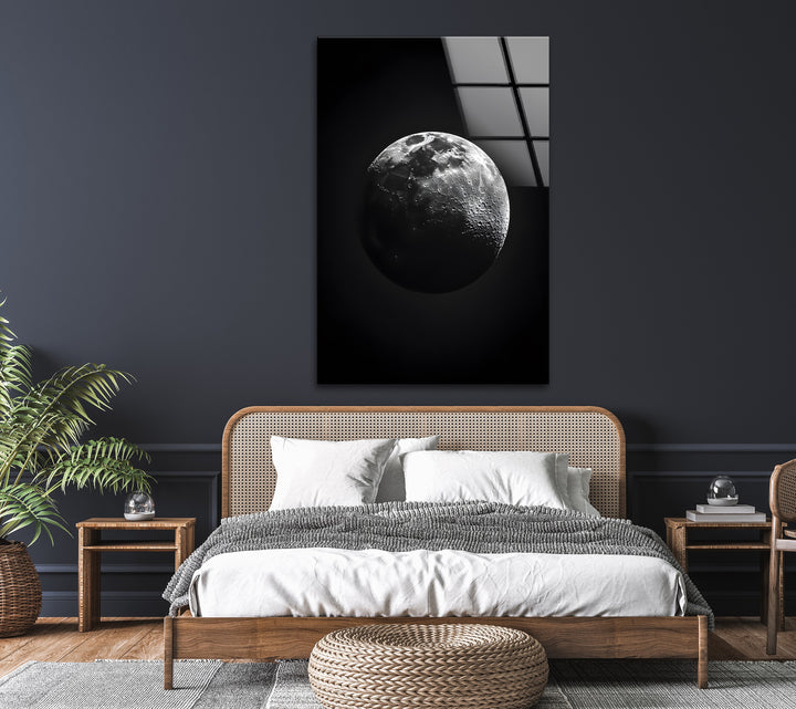 Lunar Elegance: A Dramatic Moon Design in Black and White on Glass Wall Art
