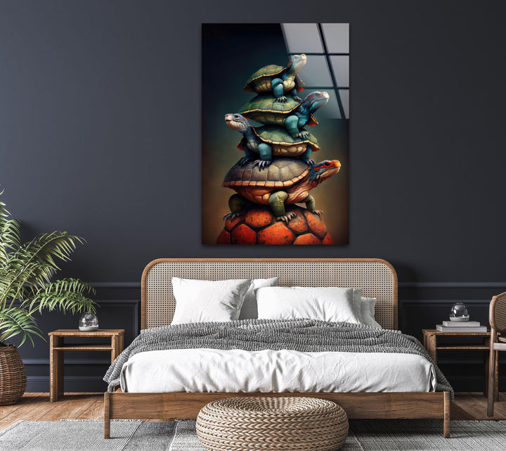Turtle Family Glass Wall Art photo print on glass, prints on glass wall art

